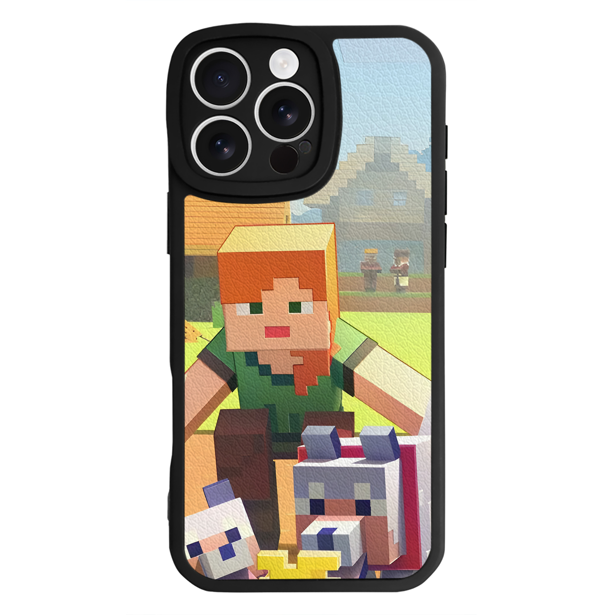 （画像用） マインクラフト ブロックの世界 Minecraft MC Block world 【iPhone 16シリーズ対応】シリコンスマホケース（レザー調） 材質：シリコン